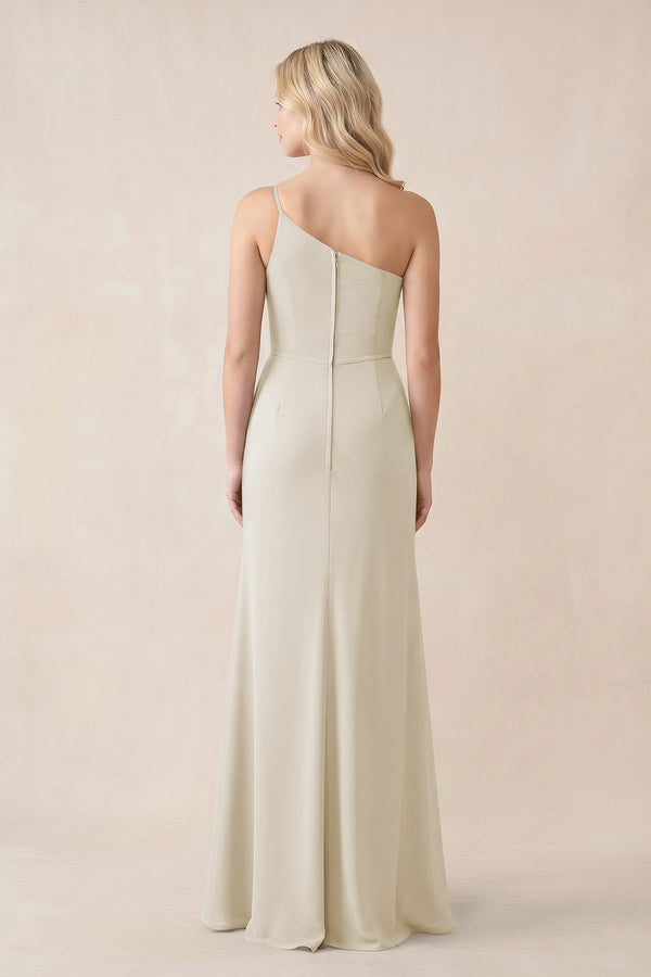 One - Shoulder Sheath Chiffon Ruched Bridesmaid Dress in Dove Gray - KissProm Bridesmaid Dresses