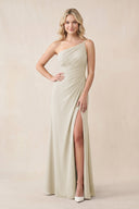 One - Shoulder Sheath Chiffon Ruched Bridesmaid Dress in Dove Gray - KissProm Bridesmaid Dresses