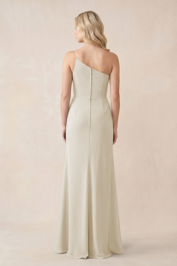One - Shoulder Sheath Chiffon Ruched Bridesmaid Dress in Dove Gray - KissProm Bridesmaid Dresses