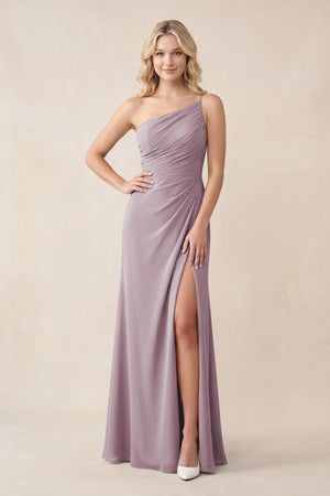 One - Shoulder Sheath Chiffon Ruched Bridesmaid Dress in Dusk - KissProm Bridesmaid Dresses