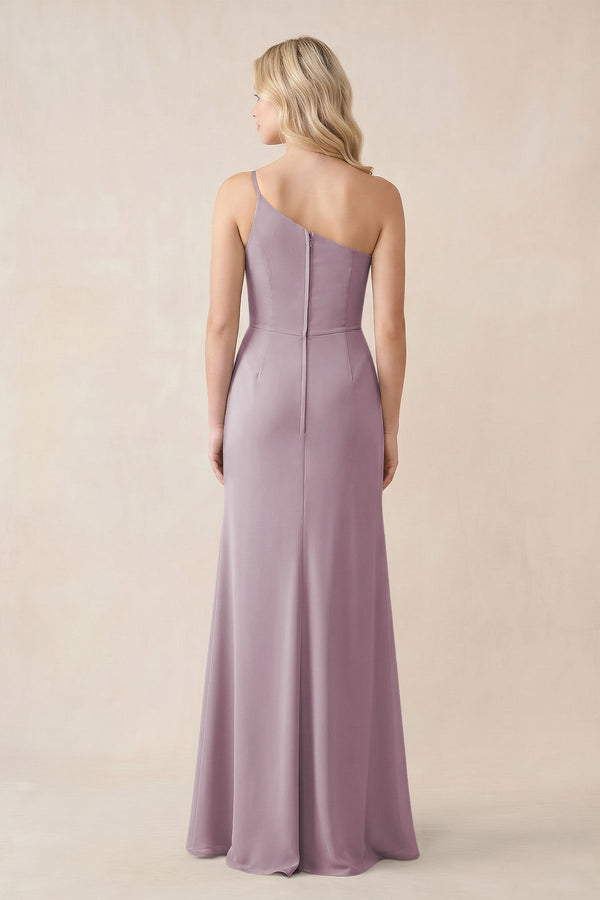 One - Shoulder Sheath Chiffon Ruched Bridesmaid Dress in Dusk - KissProm Bridesmaid Dresses