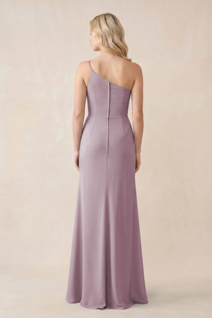 One - Shoulder Sheath Chiffon Ruched Bridesmaid Dress in Dusk - KissProm Bridesmaid Dresses