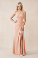 One - Shoulder Sheath Chiffon Ruched Bridesmaid Dress in English Rose - KissProm Bridesmaid Dresses