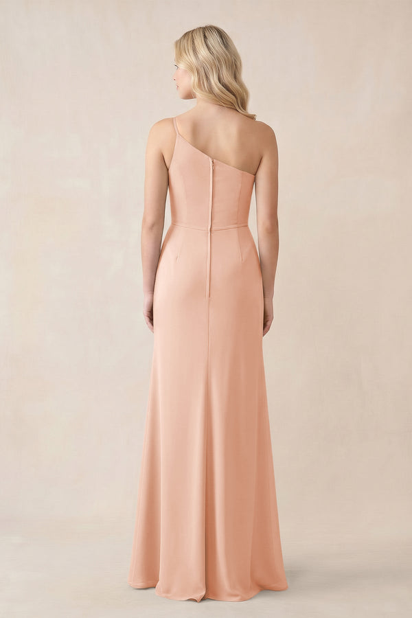 One - Shoulder Sheath Chiffon Ruched Bridesmaid Dress in English Rose - KissProm Bridesmaid Dresses