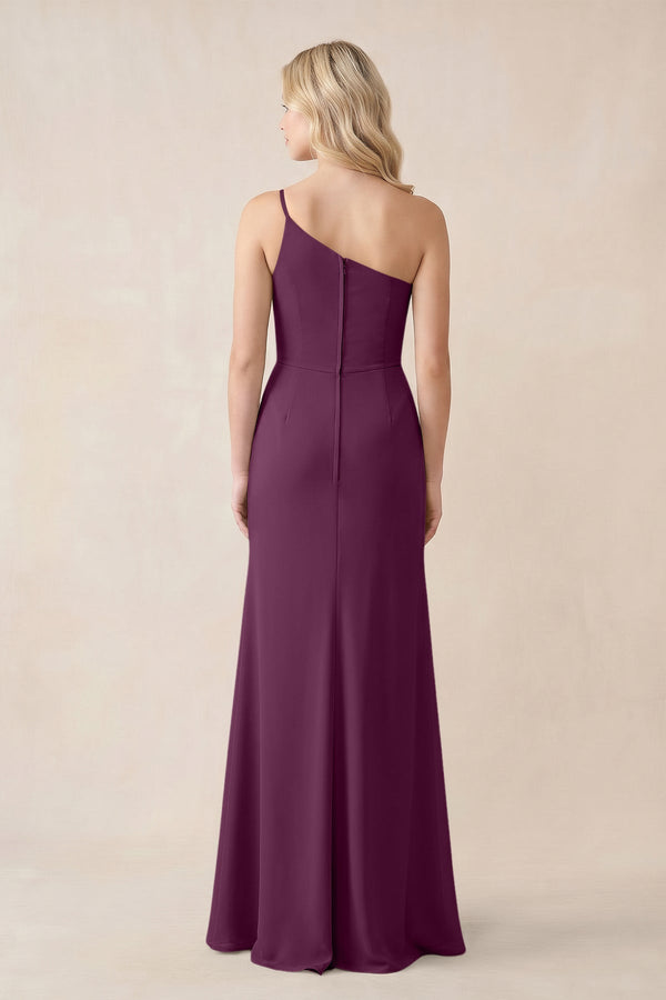 One - Shoulder Sheath Chiffon Ruched Bridesmaid Dress in Fig - KissProm Bridesmaid Dresses
