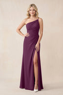 One - Shoulder Sheath Chiffon Ruched Bridesmaid Dress in Fig - KissProm Bridesmaid Dresses