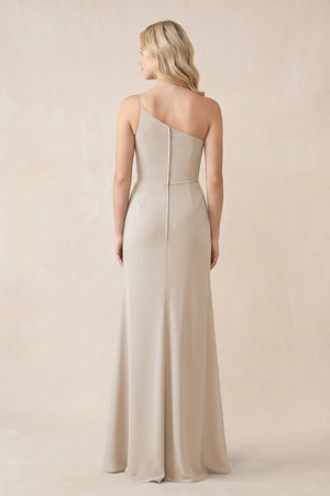 One - Shoulder Sheath Chiffon Ruched Bridesmaid Dress in Frost - KissProm Bridesmaid Dresses