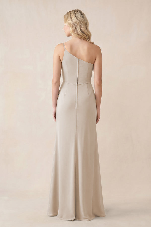 One - Shoulder Sheath Chiffon Ruched Bridesmaid Dress in Frost - KissProm Bridesmaid Dresses