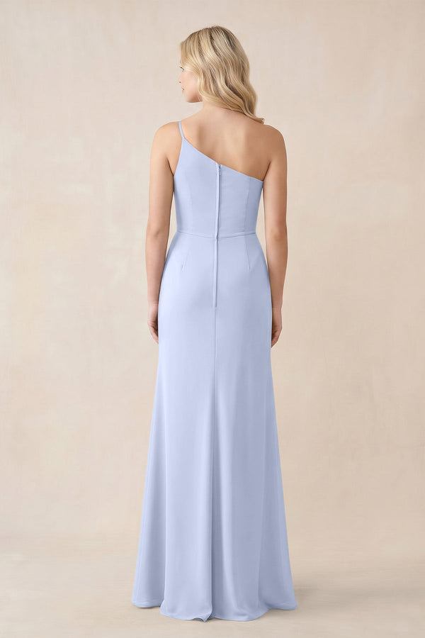 One - Shoulder Sheath Chiffon Ruched Bridesmaid Dress in Ice - KissProm Bridesmaid Dresses