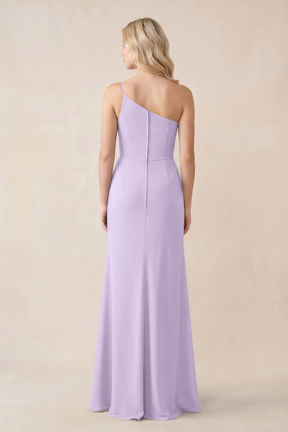 One - Shoulder Sheath Chiffon Ruched Bridesmaid Dress in Lavender - KissProm Bridesmaid Dresses