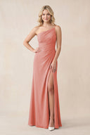 One - Shoulder Sheath Chiffon Ruched Bridesmaid Dress in Mulberry - KissProm Bridesmaid Dresses
