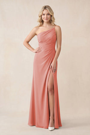 One - Shoulder Sheath Chiffon Ruched Bridesmaid Dress in Mulberry - KissProm Bridesmaid Dresses