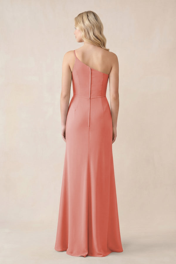 One - Shoulder Sheath Chiffon Ruched Bridesmaid Dress in Mulberry - KissProm Bridesmaid Dresses