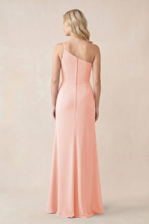 One - Shoulder Sheath Chiffon Ruched Bridesmaid Dress in Rose Petal - KissProm Bridesmaid Dresses