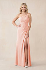 One - Shoulder Sheath Chiffon Ruched Bridesmaid Dress in Rose Petal - KissProm Bridesmaid Dresses