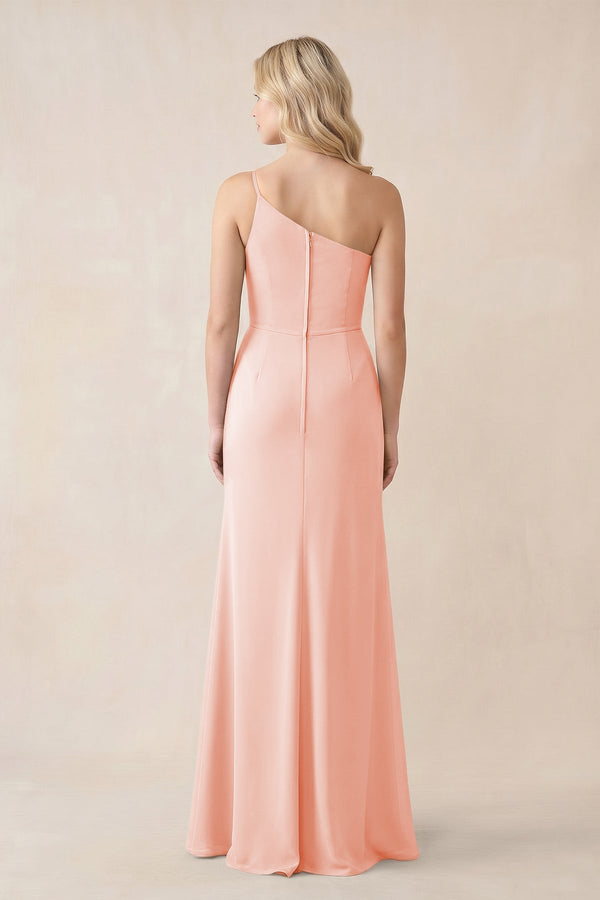 One - Shoulder Sheath Chiffon Ruched Bridesmaid Dress in Rose Petal - KissProm Bridesmaid Dresses