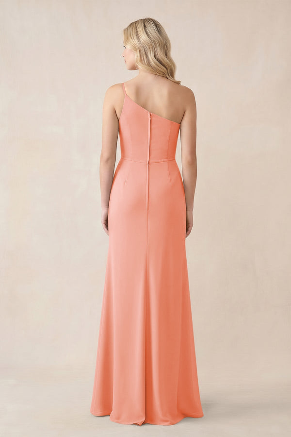 One - Shoulder Sheath Chiffon Ruched Bridesmaid Dress in Rosette - KissProm Bridesmaid Dresses
