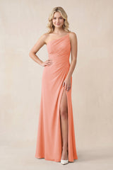 One - Shoulder Sheath Chiffon Ruched Bridesmaid Dress in Rosette - KissProm Bridesmaid Dresses