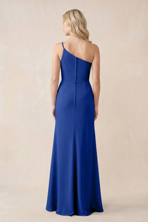 One - Shoulder Sheath Chiffon Ruched Bridesmaid Dress in Royal Blue - KissProm Bridesmaid Dresses