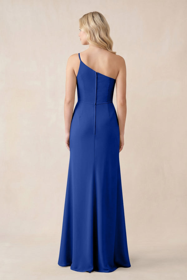 One - Shoulder Sheath Chiffon Ruched Bridesmaid Dress in Royal Blue - KissProm Bridesmaid Dresses