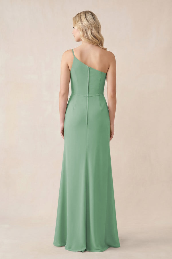 One - Shoulder Sheath Chiffon Ruched Bridesmaid Dress in Sea Glass - KissProm Bridesmaid Dresses