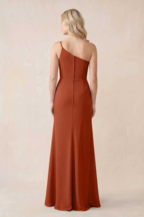 One - Shoulder Sheath Chiffon Ruched Bridesmaid Dress in Spice - KissProm Bridesmaid Dresses
