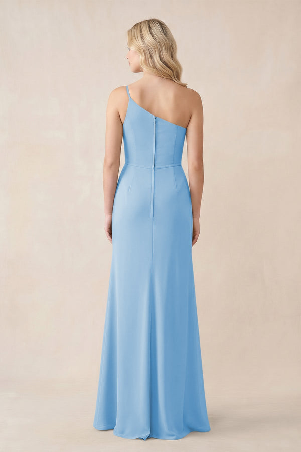One - Shoulder Sheath Chiffon Ruched Bridesmaid Dress in Steel Blue - KissProm Bridesmaid Dresses