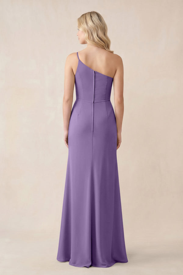 One - Shoulder Sheath Chiffon Ruched Bridesmaid Dress in Tahiti - KissProm Bridesmaid Dresses