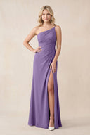 One - Shoulder Sheath Chiffon Ruched Bridesmaid Dress in Tahiti - KissProm Bridesmaid Dresses