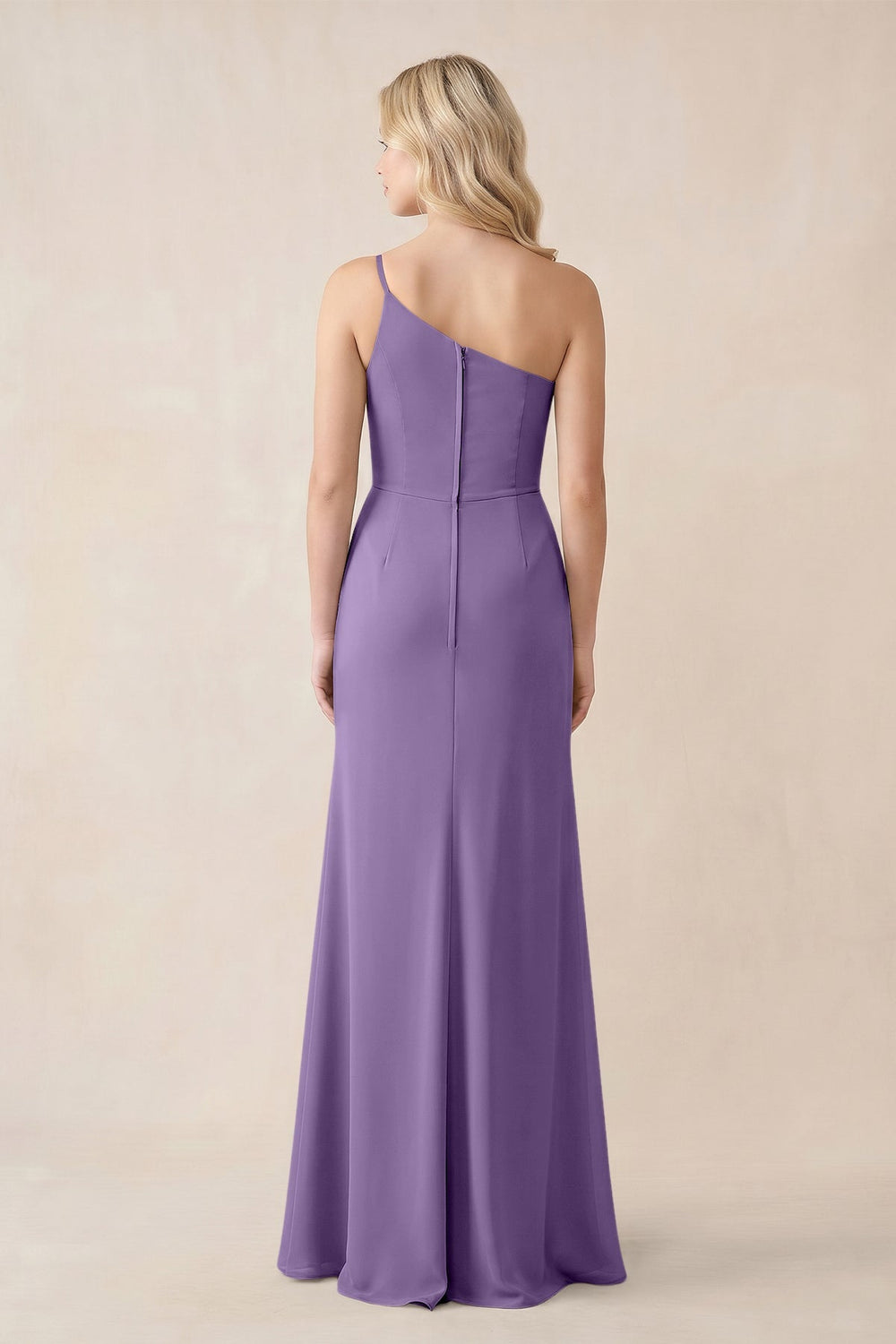 One - Shoulder Sheath Chiffon Ruched Bridesmaid Dress in Tahiti - KissProm Bridesmaid Dresses