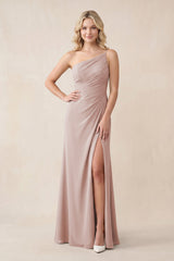 One - Shoulder Sheath Chiffon Ruched Bridesmaid Dress in Toffee - KissProm Bridesmaid Dresses