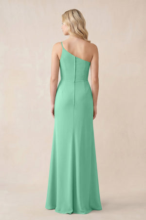 One - Shoulder Sheath Chiffon Ruched Bridesmaid Dress in Turquoise - KissProm Bridesmaid Dresses