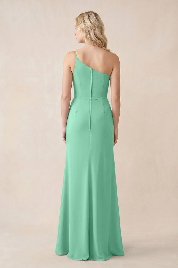 One - Shoulder Sheath Chiffon Ruched Bridesmaid Dress in Turquoise - KissProm Bridesmaid Dresses