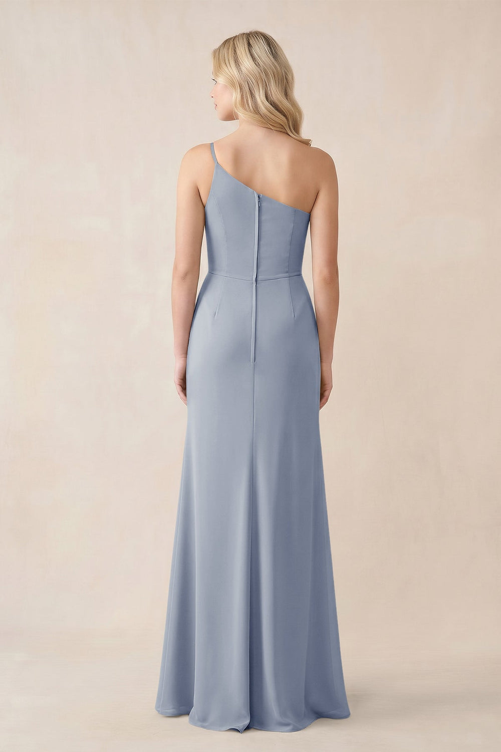 One - Shoulder Sheath Chiffon Ruched Bridesmaid Dress in Twilight - KissProm Bridesmaid Dresses