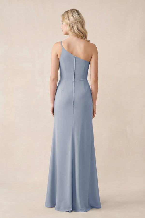 One - Shoulder Sheath Chiffon Ruched Bridesmaid Dress in Twilight - KissProm Bridesmaid Dresses