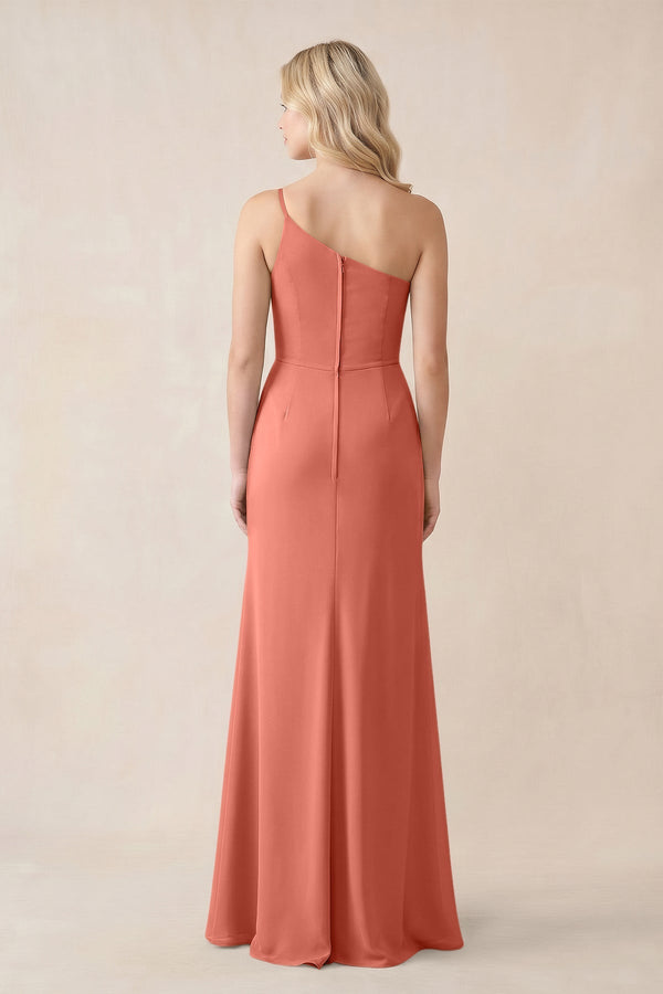 One - Shoulder Sheath Chiffon Ruched Bridesmaid Dress in Wild Rose - KissProm Bridesmaid Dresses