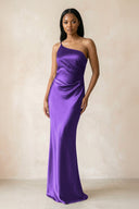 One - Shoulder Sheath Ruched Bridesmaid Dress in Amethyst - KissProm Bridesmaid Dresses