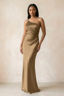 One - Shoulder Sheath Ruched Bridesmaid Dress in Apple Cinnamon - KissProm Bridesmaid Dresses