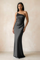 One - Shoulder Sheath Ruched Bridesmaid Dress in Black - KissProm Bridesmaid Dresses