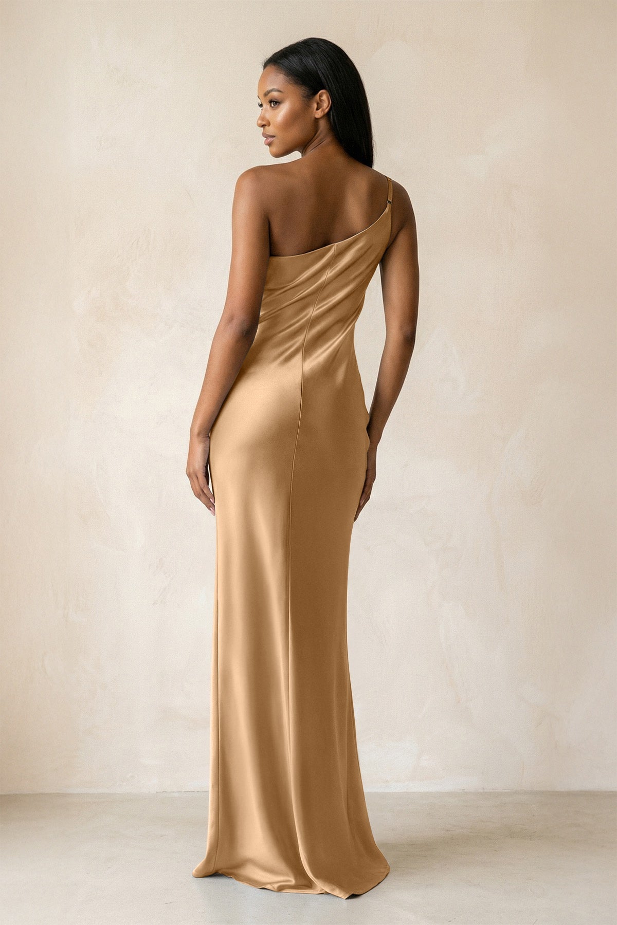 KissProm One-Shoulder Sheath Ruched Bridesmaid Dress in Bronzer, Bronzer / 8