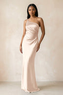 One - Shoulder Sheath Ruched Bridesmaid Dress in Buttercream - KissProm Bridesmaid Dresses