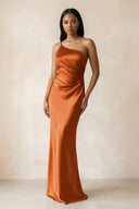 One - Shoulder Sheath Ruched Bridesmaid Dress in Cinnamon - KissProm Bridesmaid Dresses