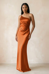 One - Shoulder Sheath Ruched Bridesmaid Dress in Cinnamon - KissProm Bridesmaid Dresses