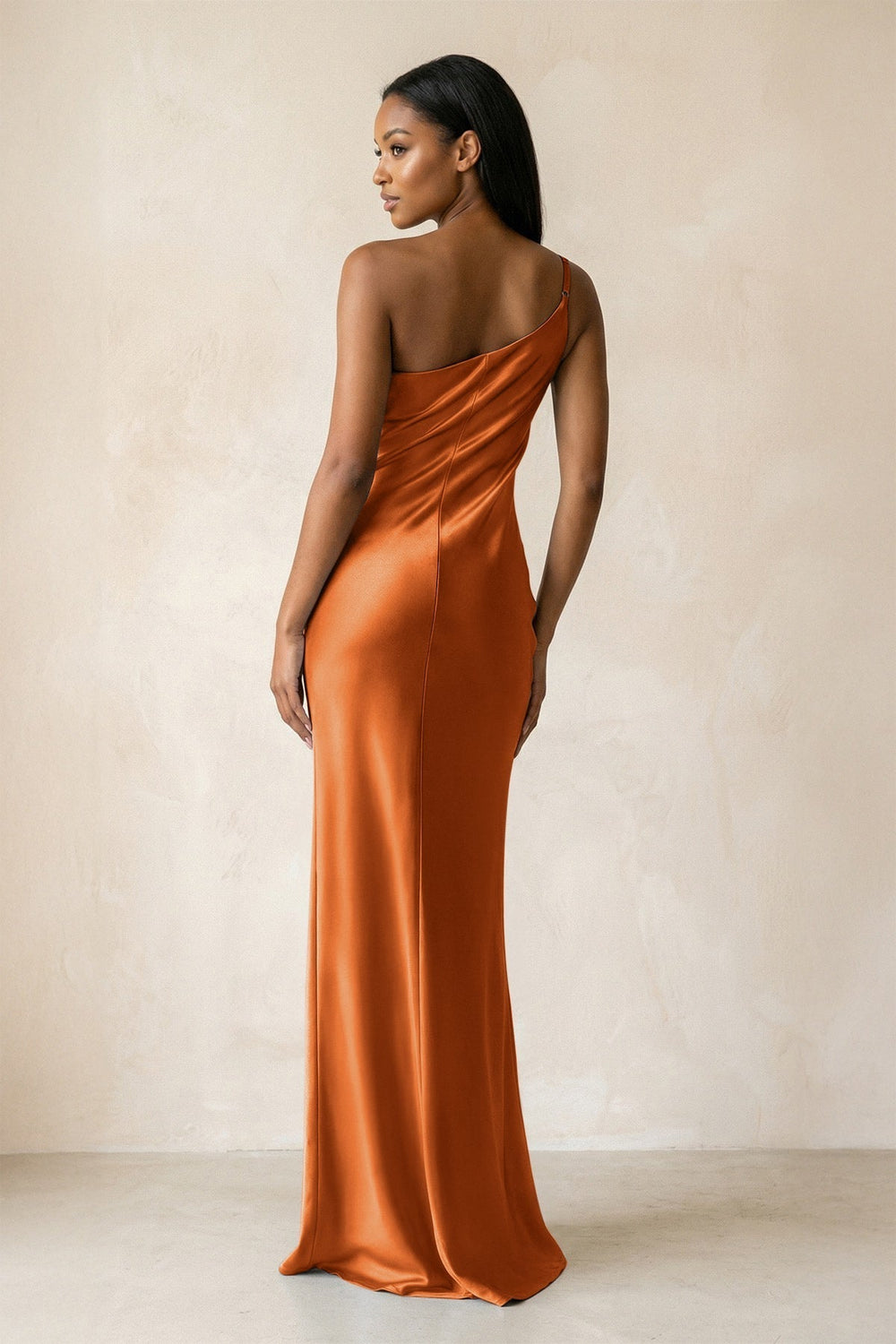 One - Shoulder Sheath Ruched Bridesmaid Dress in Cinnamon - KissProm Bridesmaid Dresses