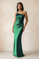 One - Shoulder Sheath Ruched Bridesmaid Dress in Dark Green - KissProm Bridesmaid Dresses