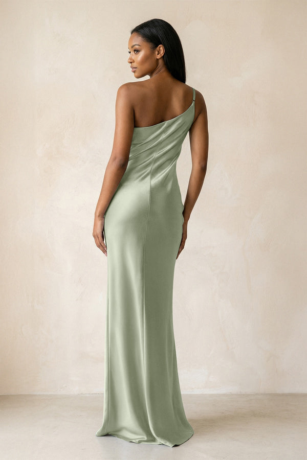 One - Shoulder Sheath Ruched Bridesmaid Dress in Dove Gray - KissProm Bridesmaid Dresses