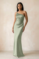 One - Shoulder Sheath Ruched Bridesmaid Dress in Dove Gray - KissProm Bridesmaid Dresses
