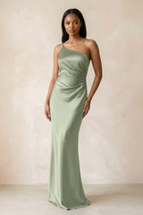 One - Shoulder Sheath Ruched Bridesmaid Dress in Dove Gray - KissProm Bridesmaid Dresses