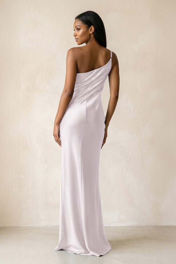 One - Shoulder Sheath Ruched Bridesmaid Dress in Dusk - KissProm Bridesmaid Dresses
