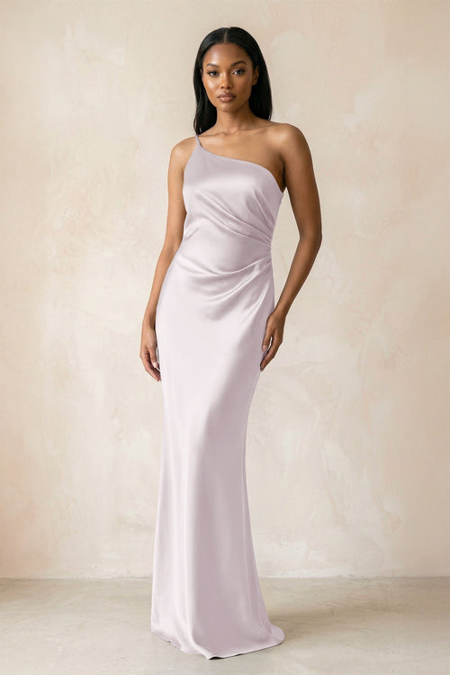 One - Shoulder Sheath Ruched Bridesmaid Dress in Dusk - KissProm Bridesmaid Dresses